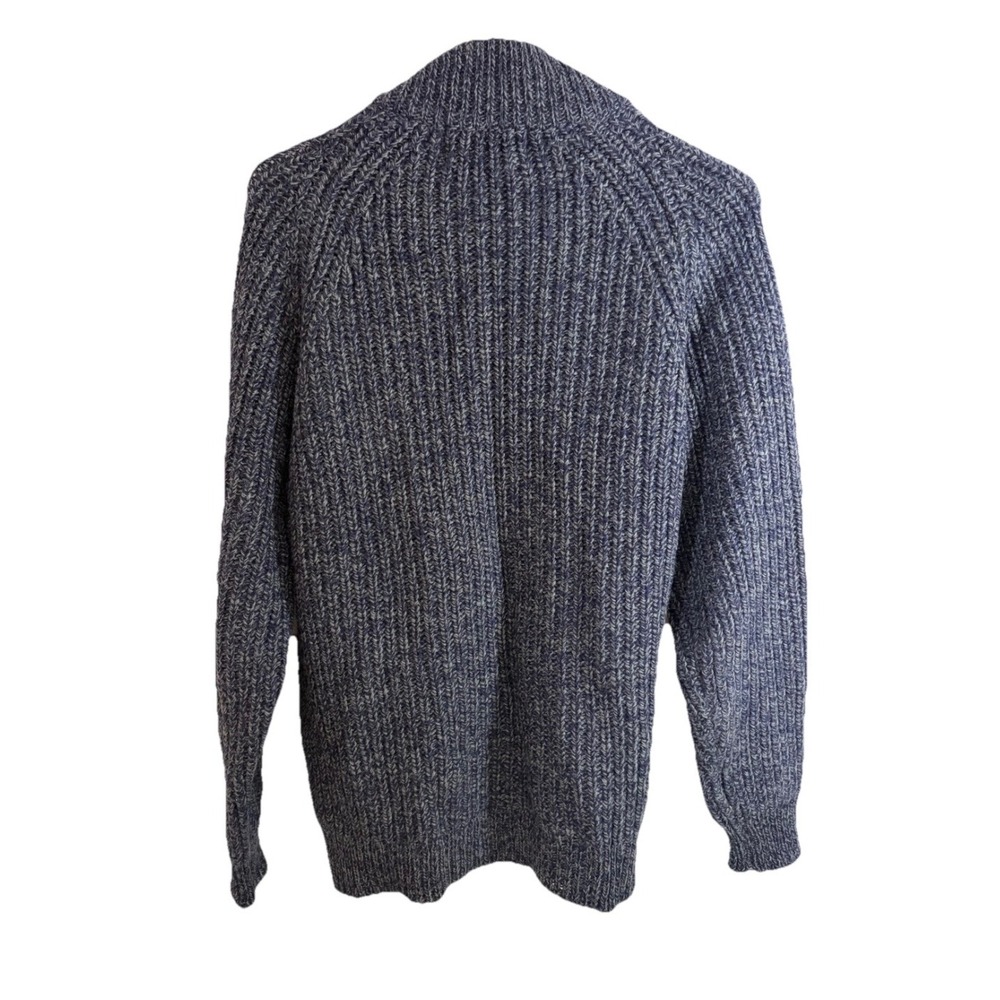 Aran Crafts Sweater Ireland Blue Merino Wool Men M 1/4 Zip Heritage Fisherman - Picture 2 of 8